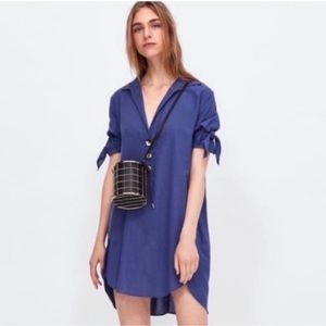 Zara Basic Linen/Cotton Blue Tunic Dress